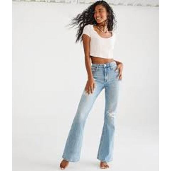 AEROPOSTALE High Rise Flare Jeans Ripped Denim Size 2 S Short - Picture 3 of 11